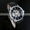 Mens fashion black leather skeleton mechanical watch WM430