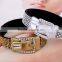 Trendy women's crystal buckle bracelet leather/