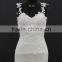 New French Over Lace Sheath Pattern Long Tail Wedding Dress With Slim Straps