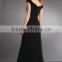 Off the Shoulder Full Length Chiffon Black Evening Dress HA-159