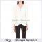 Wholesale Women Front-Exposed Zip V-neck Long Sleeves Textured Stepped Hem Crepe Blouse(DQE0151T)