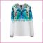 stitched design watercolor printed chiffon blouse with back zipper