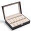 Customized Boxes & Cases Material PU leather watch box with glass top lid
