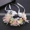 New High Quality Spring Bohemian Pearl Crowns Beach Hawaii Floral Garland Romantic Faux Rose Wedding Wreaths Flower Headband