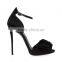 Latest Hot High Heel Sexy Sandals Ladies Black Satin Bowknot Decoration Low Platform Spanish Women Heels Sandals Wholesale