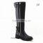 LQEB31 Genuine Leather Upper Buckle Straps High Rubber Rain Riding Boots Shoes for Women