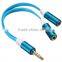 Metal 3.5mm 1 Male to 2 Female Earphone Stereo Audio Extension Y Splitter Noodle Cable