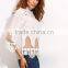 Blouses latest fashion design women clothing Beige High Neck Appliques Hollow Blouse
