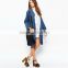Woman new winter blue color long sleeve suit lapel and retro jeans/denim Windbreaker coats and Jackets