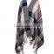 2017 Autumn Winter Pompom Trims Tartan Plaid Ladies Shawl