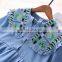 Girls embroidered wood ears lapel denim dress