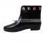 100% PVC girls low heel waterproof ankle rain boots with circular opening
