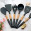 AMAZON PRODUCTS NEW SILICONE WOOD KITCHEN UTENSILS 9PCS SILICONE UTENSIL SETS WITH WOODEN HOLDER