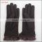 ladies winter warm brown woolen hand gloves with fur