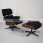 Replica Charles Lounge Chair and Ottoman Walnut Shell Black Leather