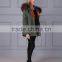 Custom Green Outer Parka with Removable Dyed Fox Belly Fur Lined Wholesale Price