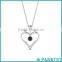 925 Sterling Silver Solitare Heart Shape Pendant Necklace with Black Diamond in 14K White Gold