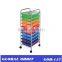 10 tier plastic storage drawer cart, beauty salon rolling trolley cart with wheels