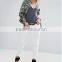 Hot Sale New Design Women Military Jacket Wholesale Lady Printed Jeans Camo Denim Jacket With Frill Hem