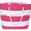 Lady Striped Canvas Tote Beach Shoulder Bag Grocery Bag Pink White