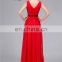 China OEM Service ZZ-E0026 Strap Vneck Backless Thin Chiffon Pleated Evening Dress Gown