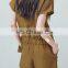 latest fashion linen blend wrap neckline short sleeve side pockets elastic back waistband women jumpsuit