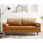 Tan Faux Leather 3-Seater Tuxedo Sofa with Square Arms