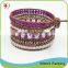 Pink Stone Bead Mix Heart Charm Brown Genuine Leather Wrap Bracelet
