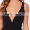 2016 new design plus size bodycon dress low cut deep V front black bodycon dress