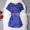 Ladies Crystal Beaded Necklace Design V Neck Tops Elegant Short Sleeve Slim Satin Mesh Patchwork Women Blouses 2016 Summer