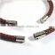 Europe Stainless Steel Two Tone Charm Cuff Bracelet Jewelry Sets Brown Leather Braided Necklace