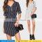 Latest short sleeve v neck shift striped shirt dress design casual summer office work wear dresses pictures for elegant ladies