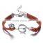 2PCs Silver Skull Music Note Faux Suede Leather Cord Charm Bracelets