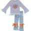 Girls boutique thanksgiving outfits turkey embroidery colthing and color stripe pants kids sets