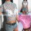 Custom design wholesale price bamboo t shirt sexy mesh crop shits