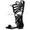 CATWALK-X1380260 Hot fashion black women flat sandals hollow out women casual sandals lace up knee flat sandals