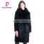 2015 New Design Medium Length Winter Women Coat With Mink Fur Hat Overcoat