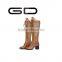GD hot sale fashionable pure color suede leather lace rivet tall boots for girls