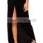 Women rayon solid black high side slit sexy skirt long