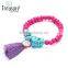 Fashionable lucky pink beads tassel elastic bracelet jewelry for women friends gift best choose 2016