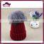 Acrylic knitted beanie with fox fur pom