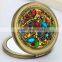 Cosmetic mirror decorated with dragonfly shape turquoise & diamate