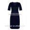 Elegant V-neckline Short Sleeves Regular Fit Women Dress with SIde Seams