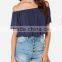 2017 wholesale womens custom off shoulder ruffle top solid color