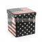 Customized Printing PVC leather multipurpose folding storage cube ottoman America USA flag