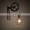 American antique wall lamp creative pulley vintage Iron wall lights modern black lighting