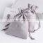 PandaSew Custom Logo Print Gray Gift Package Suede Velvet Pouch Jewelry Drawstring Bag