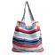 Colorful Stripe Pattern Beach Bag Canvas Webbing Handle Beach Bag With Snap Closure