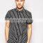 2016 Summer Short Sleeves Black and White Mens Stripe Shirt In Regular Fit