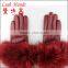 Fashion ladies leather gloves with real rabbit fur cuff,fox fur,milk fur leather gloves